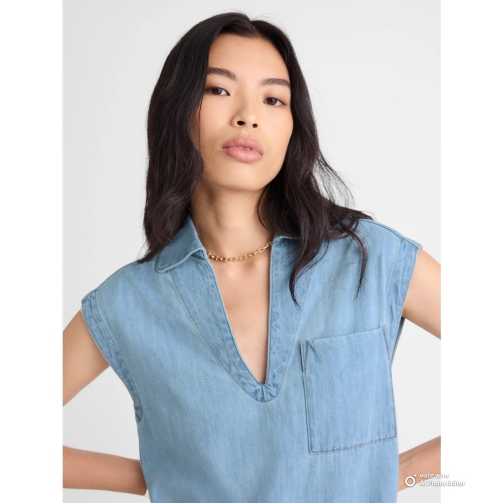 Madewell Denim Tunic Dress in Kelleyville Wash Size Medium NWT Blue Jean Dress - Picture 4 of 17